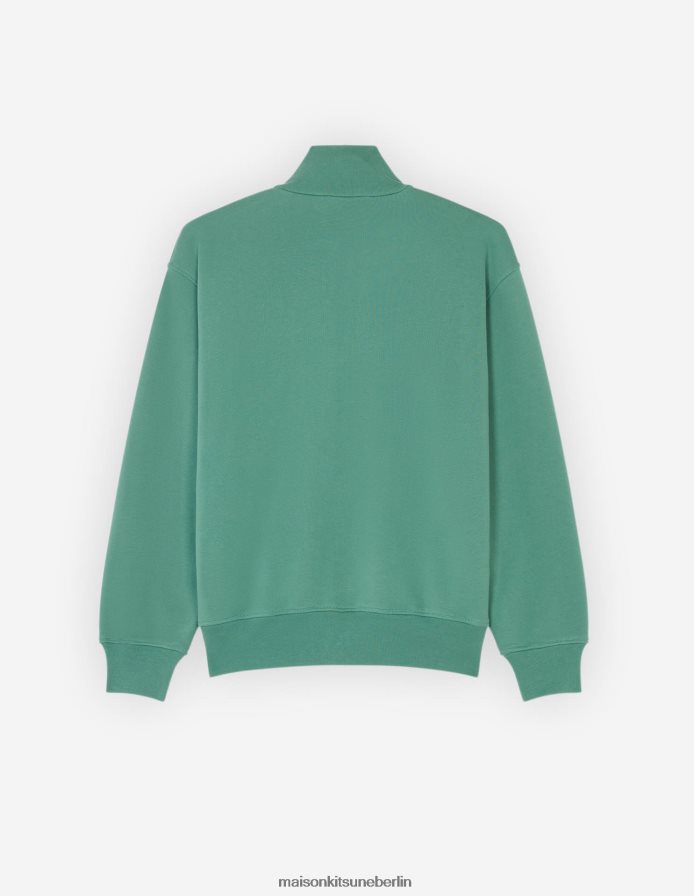 Kleidung V2DHL214 tropisches Grün Männer Sweatshirt mit Wappen und Reißverschluss Maison Kitsune