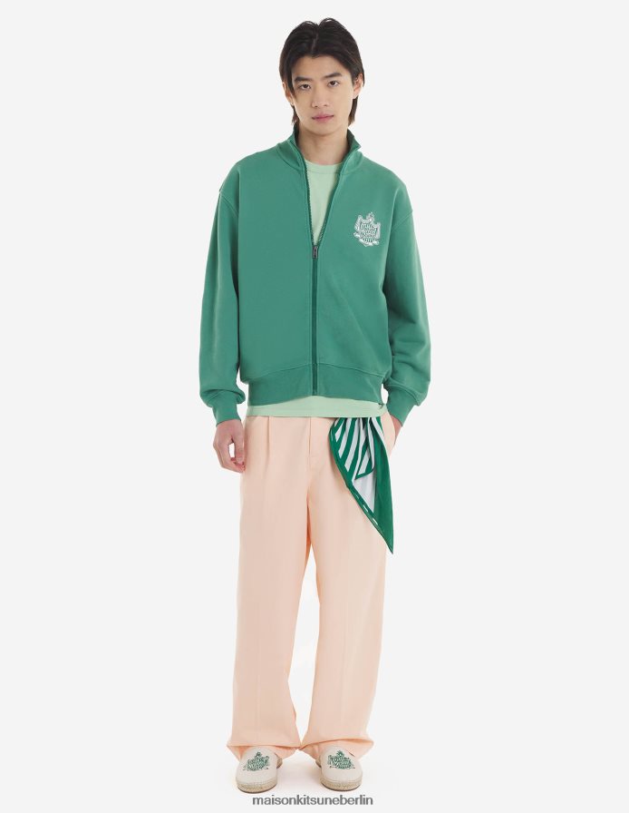 Kleidung V2DHL214 tropisches Grün Männer Sweatshirt mit Wappen und Reißverschluss Maison Kitsune