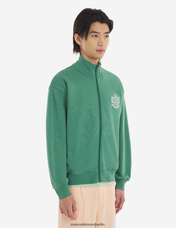 Kleidung V2DHL214 tropisches Grün Männer Sweatshirt mit Wappen und Reißverschluss Maison Kitsune