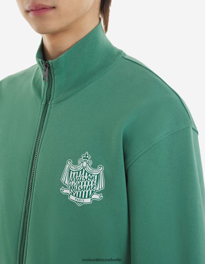 Kleidung V2DHL214 tropisches Grün Männer Sweatshirt mit Wappen und Reißverschluss Maison Kitsune