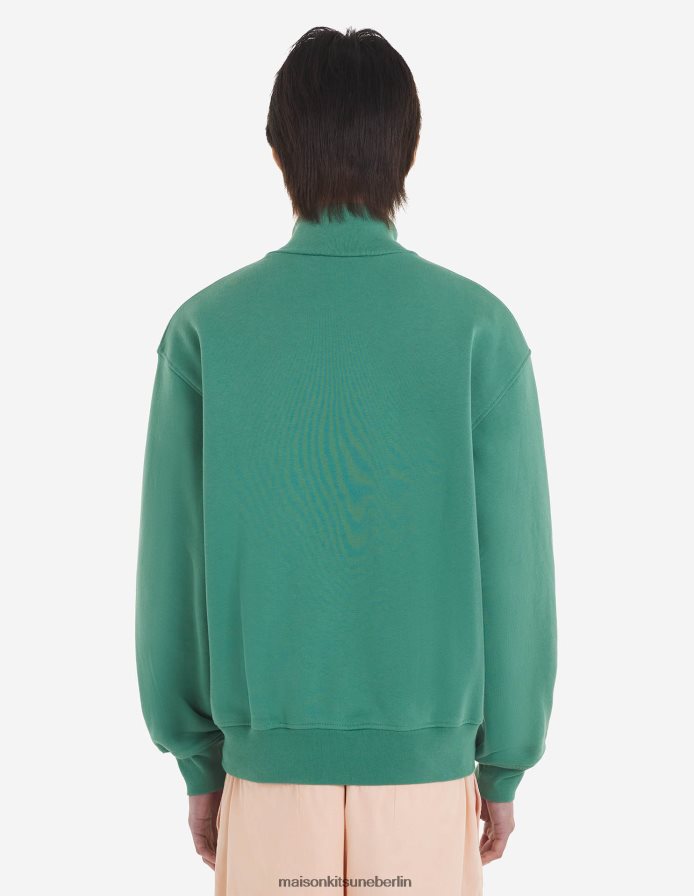 Kleidung V2DHL214 tropisches Grün Männer Sweatshirt mit Wappen und Reißverschluss Maison Kitsune