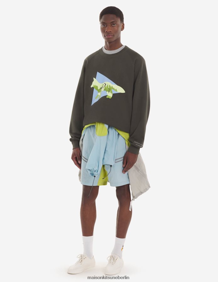 Kleidung V2DHL215 khaki Männer MK x and Wander Dry Baumwoll-Sweatshirt Maison Kitsune