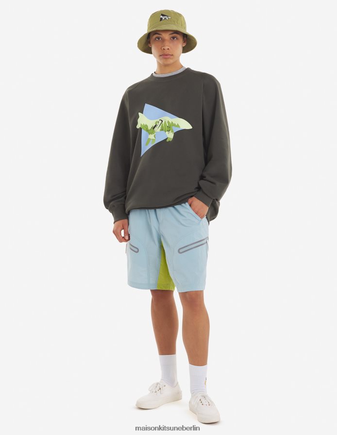 Kleidung V2DHL215 khaki Männer MK x and Wander Dry Baumwoll-Sweatshirt Maison Kitsune