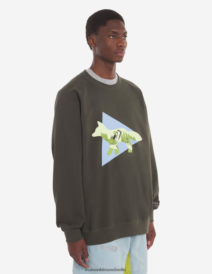 Kleidung V2DHL215 khaki Männer MK x and Wander Dry Baumwoll-Sweatshirt Maison Kitsune