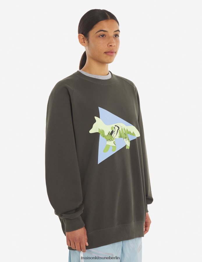 Kleidung V2DHL215 khaki Männer MK x and Wander Dry Baumwoll-Sweatshirt Maison Kitsune