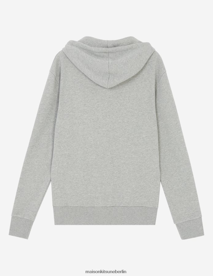 Kleidung V2DHL218 graue Melange Männer Klassischer Kapuzenpullover mit dreifarbigem Fuchs-Patch Maison Kitsune