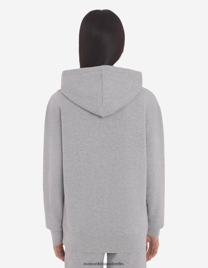 Kleidung V2DHL218 graue Melange Männer Klassischer Kapuzenpullover mit dreifarbigem Fuchs-Patch Maison Kitsune