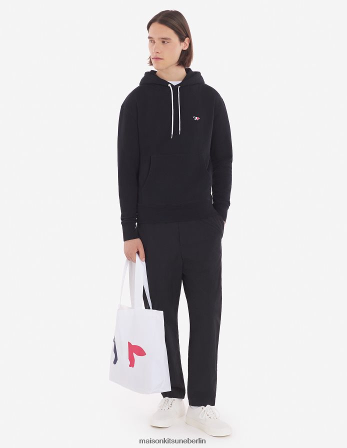 Kleidung V2DHL220 Schwarz Männer Klassischer Kapuzenpullover mit dreifarbigem Fuchs-Patch Maison Kitsune