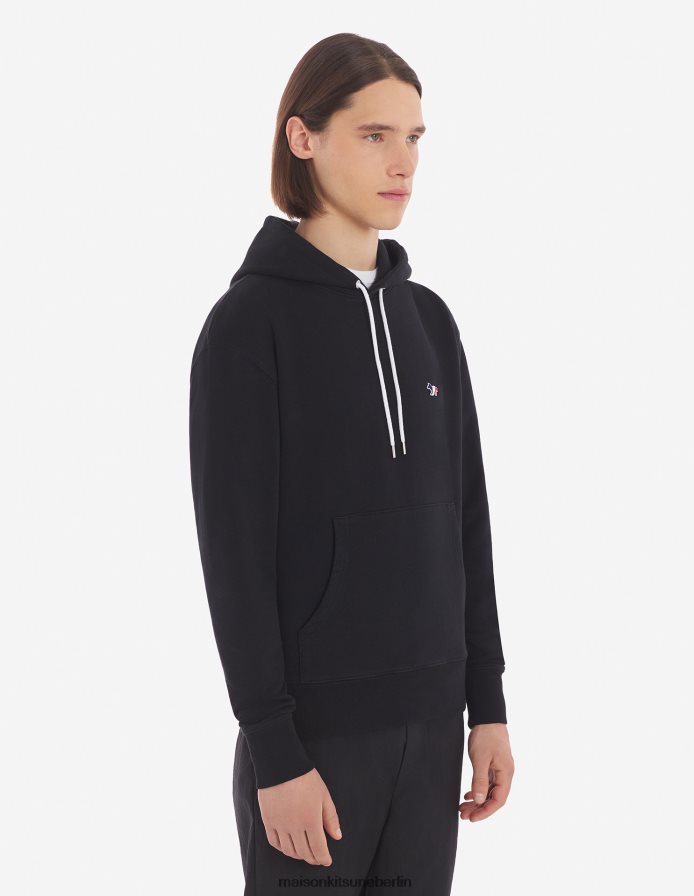 Kleidung V2DHL220 Schwarz Männer Klassischer Kapuzenpullover mit dreifarbigem Fuchs-Patch Maison Kitsune