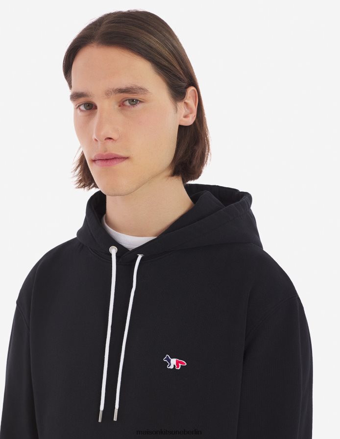 Kleidung V2DHL220 Schwarz Männer Klassischer Kapuzenpullover mit dreifarbigem Fuchs-Patch Maison Kitsune
