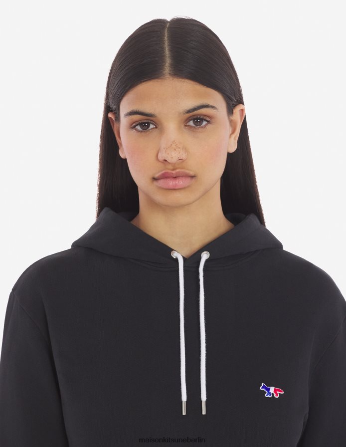 Kleidung V2DHL220 Schwarz Männer Klassischer Kapuzenpullover mit dreifarbigem Fuchs-Patch Maison Kitsune