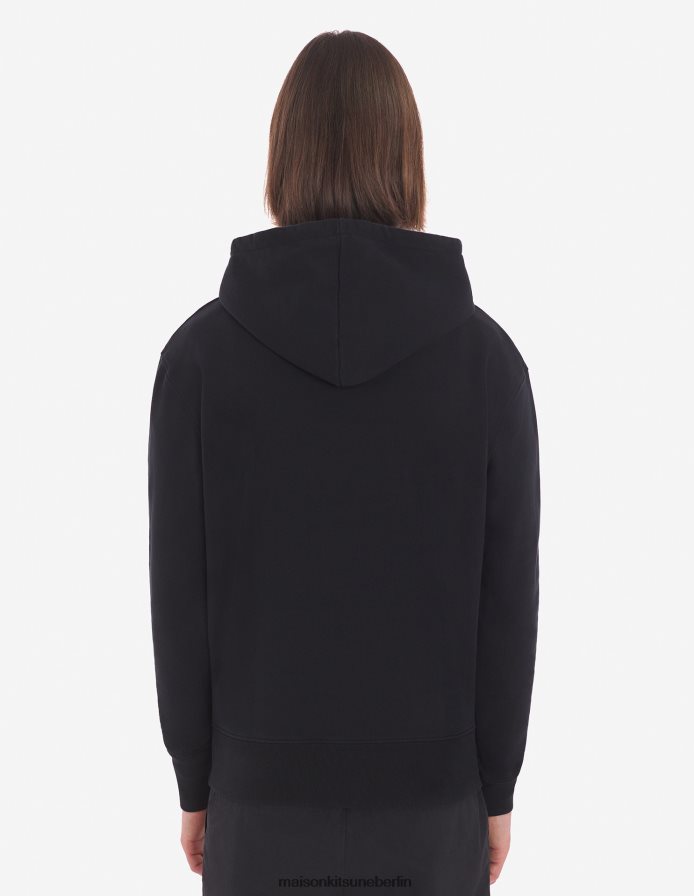 Kleidung V2DHL220 Schwarz Männer Klassischer Kapuzenpullover mit dreifarbigem Fuchs-Patch Maison Kitsune