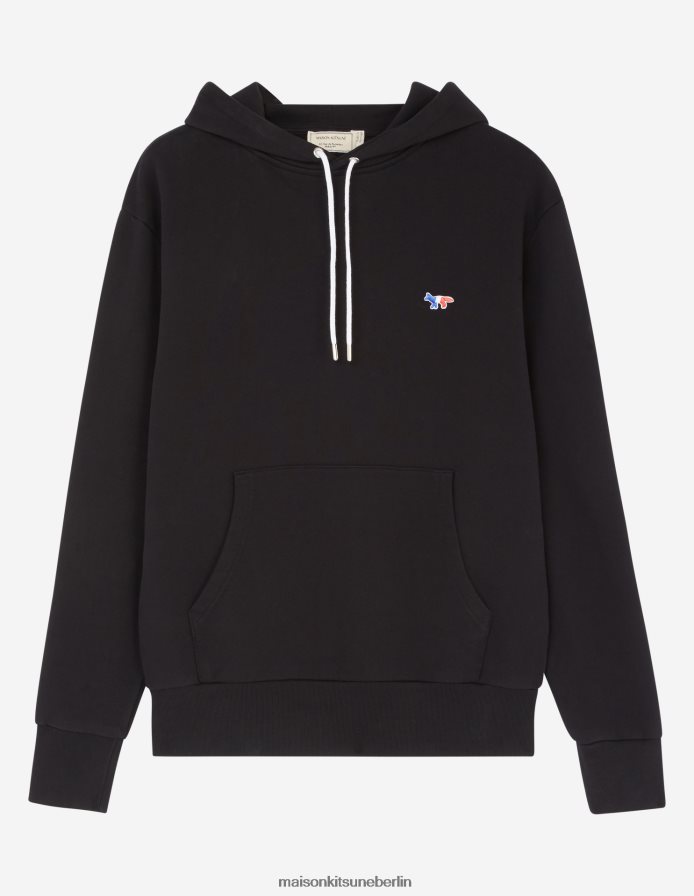 Kleidung V2DHL220 Schwarz Männer Klassischer Kapuzenpullover mit dreifarbigem Fuchs-Patch Maison Kitsune