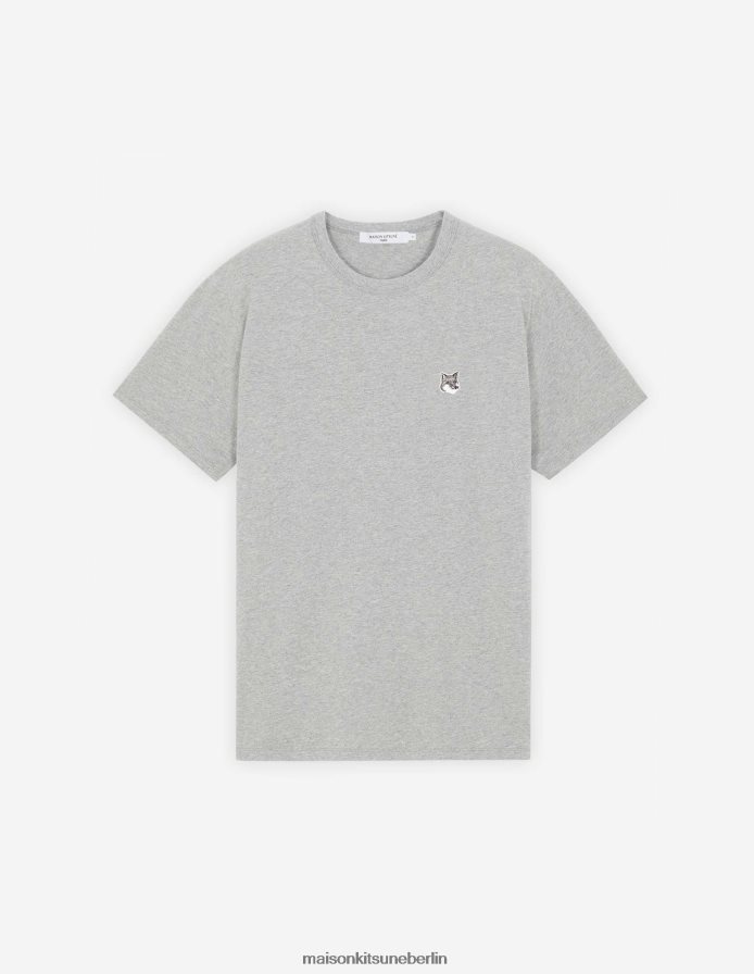Kleidung V2DHL11 graue Melange Männer Klassisches T-Shirt mit grauem Fuchskopf-Patch Maison Kitsune