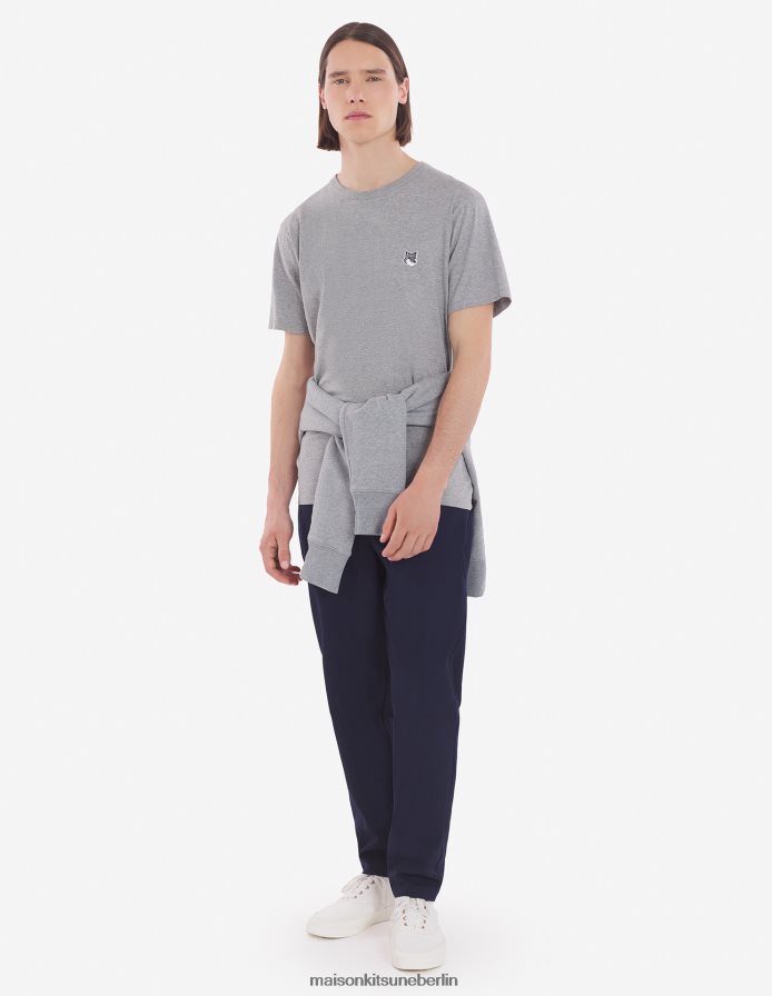 Kleidung V2DHL11 graue Melange Männer Klassisches T-Shirt mit grauem Fuchskopf-Patch Maison Kitsune