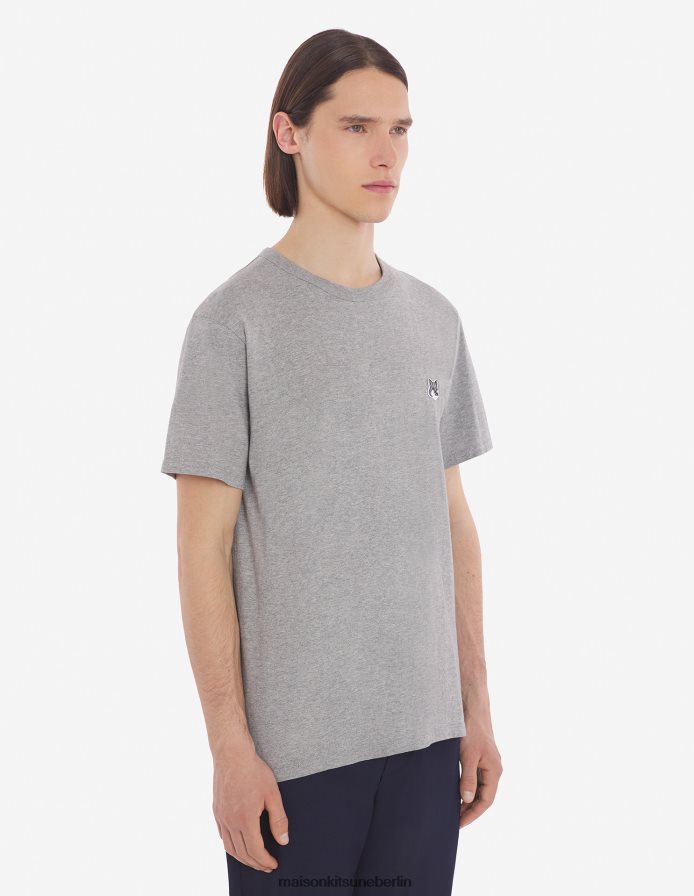Kleidung V2DHL11 graue Melange Männer Klassisches T-Shirt mit grauem Fuchskopf-Patch Maison Kitsune