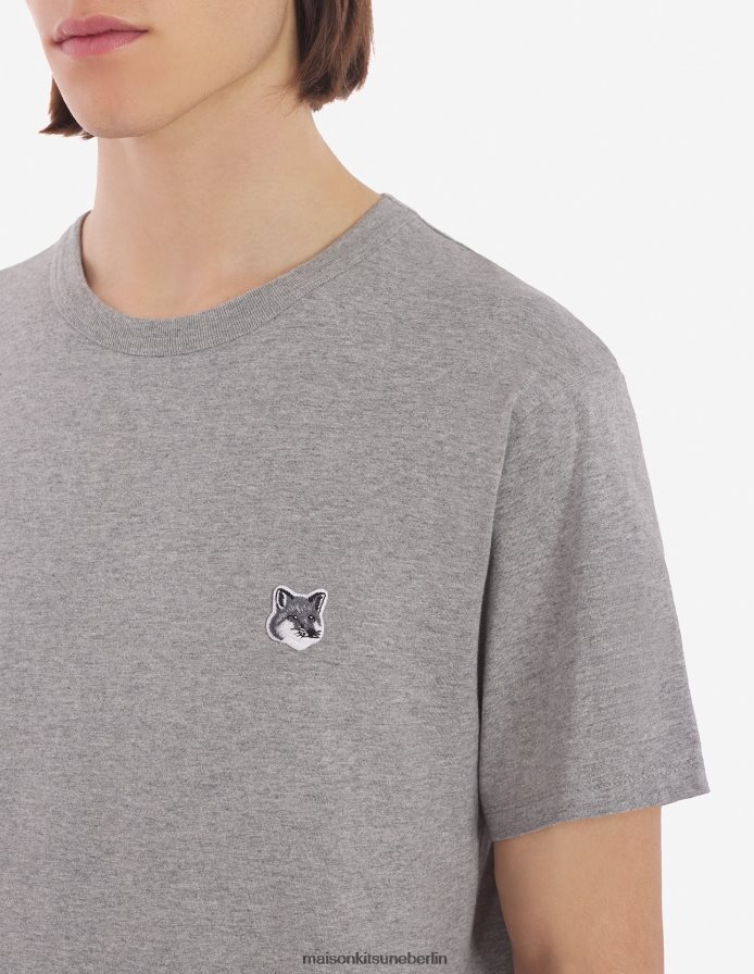 Kleidung V2DHL11 graue Melange Männer Klassisches T-Shirt mit grauem Fuchskopf-Patch Maison Kitsune