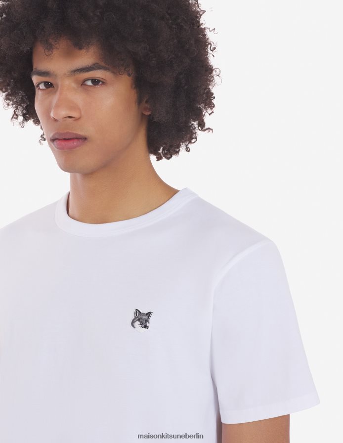 Kleidung V2DHL12 Weiß Männer Klassisches T-Shirt mit grauem Fuchskopf-Patch Maison Kitsune