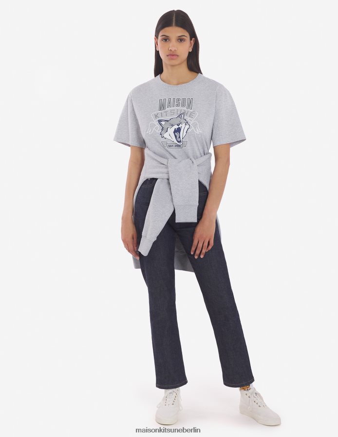 Kleidung V2DHL13 hellgrau meliert Männer 6 18 klassisches T-Shirt mit Fuchskopf-Print vorne Maison Kitsune