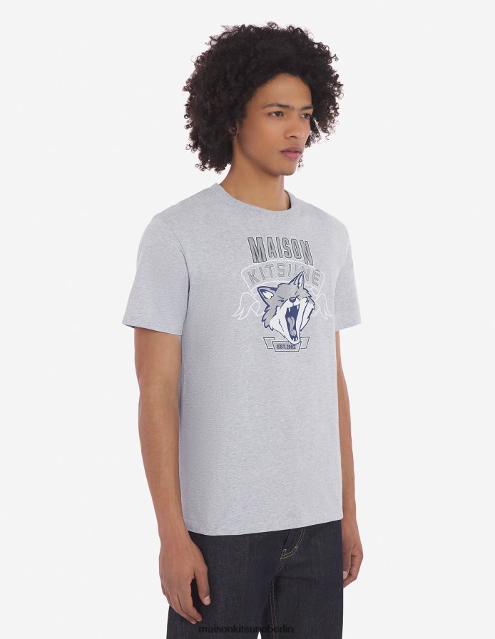 Kleidung V2DHL13 hellgrau meliert Männer 6 18 klassisches T-Shirt mit Fuchskopf-Print vorne Maison Kitsune