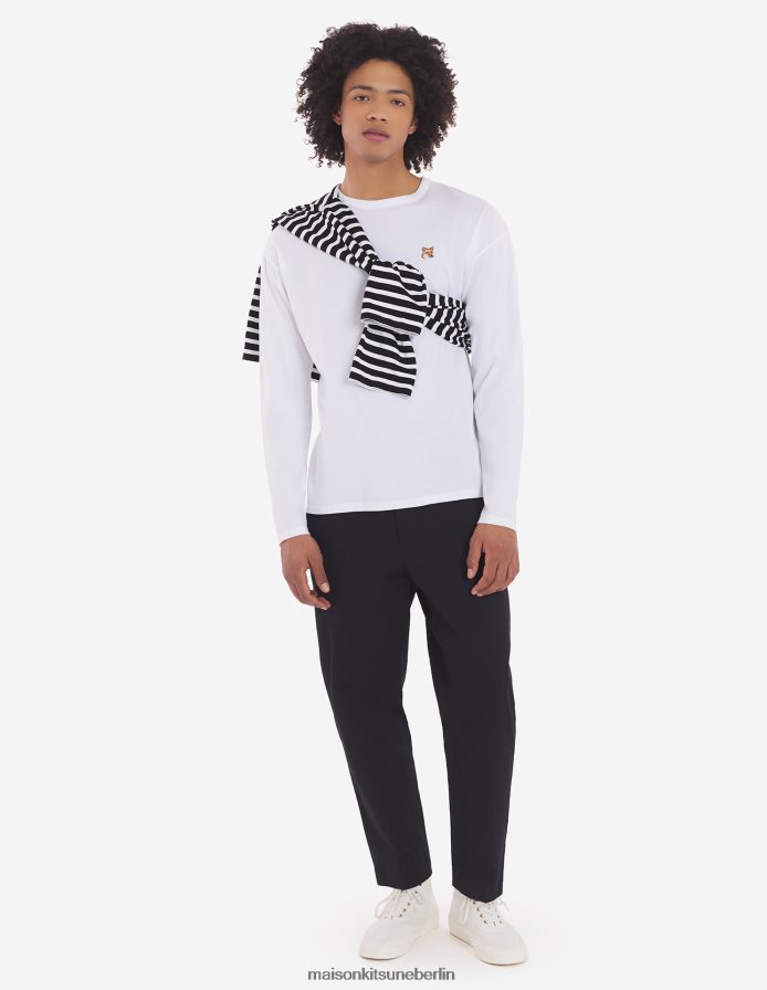 Kleidung V2DHL17 Weiß Männer Reguläres langärmliges T-Shirt mit Fuchskopf-Patch Maison Kitsune