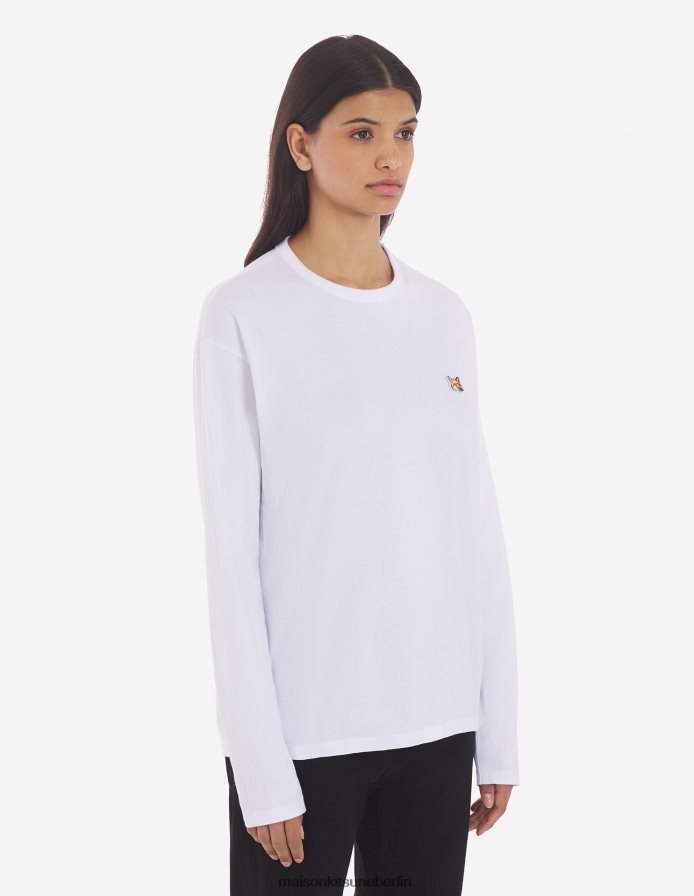 Kleidung V2DHL17 Weiß Männer Reguläres langärmliges T-Shirt mit Fuchskopf-Patch Maison Kitsune