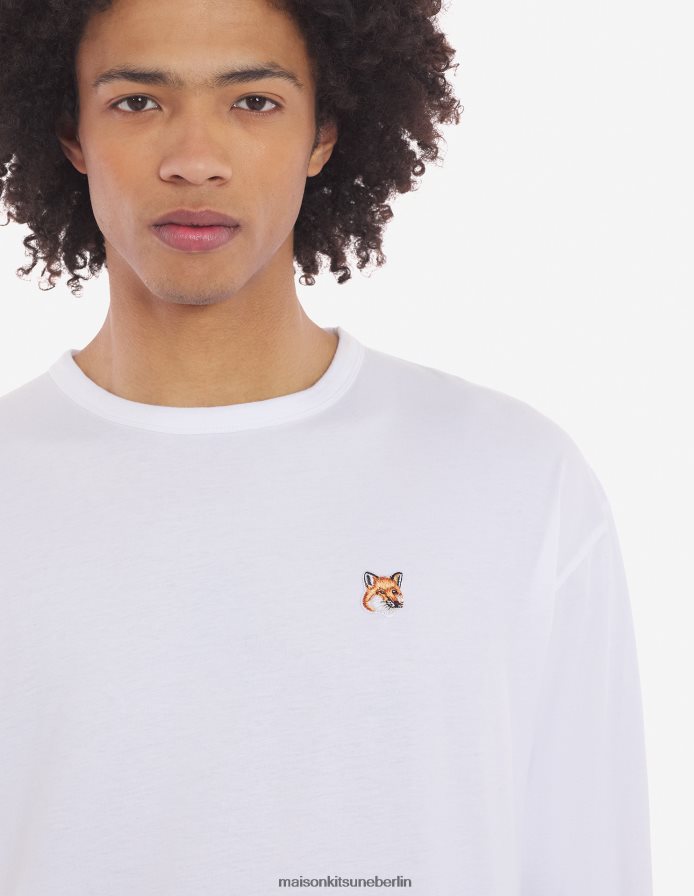 Kleidung V2DHL17 Weiß Männer Reguläres langärmliges T-Shirt mit Fuchskopf-Patch Maison Kitsune