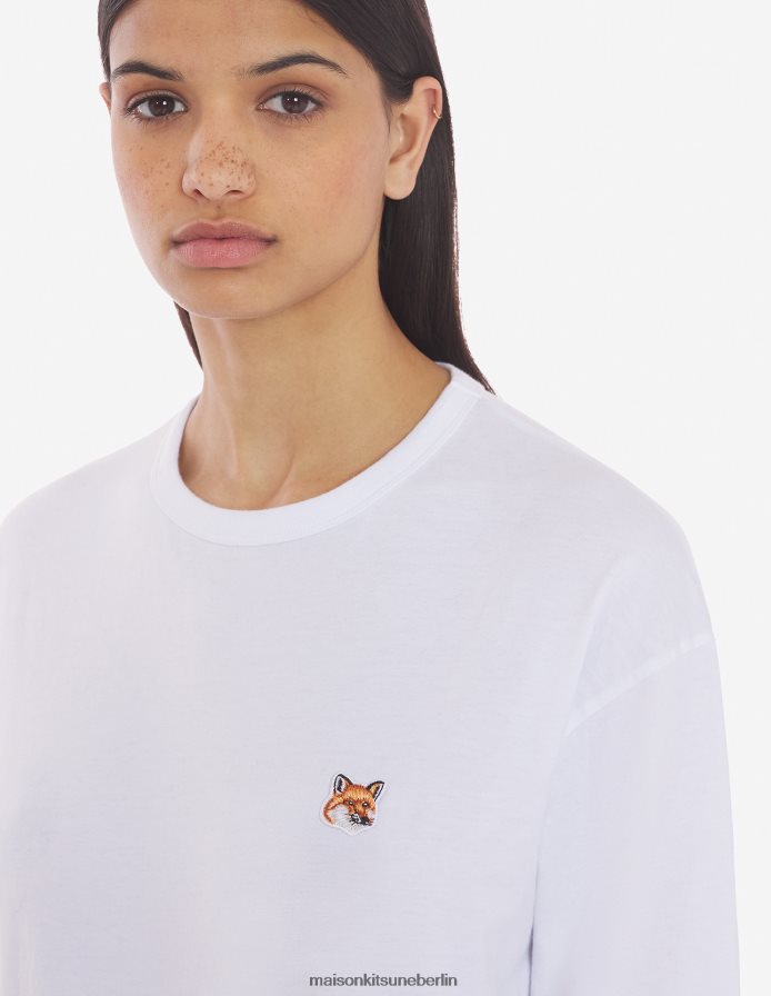 Kleidung V2DHL17 Weiß Männer Reguläres langärmliges T-Shirt mit Fuchskopf-Patch Maison Kitsune