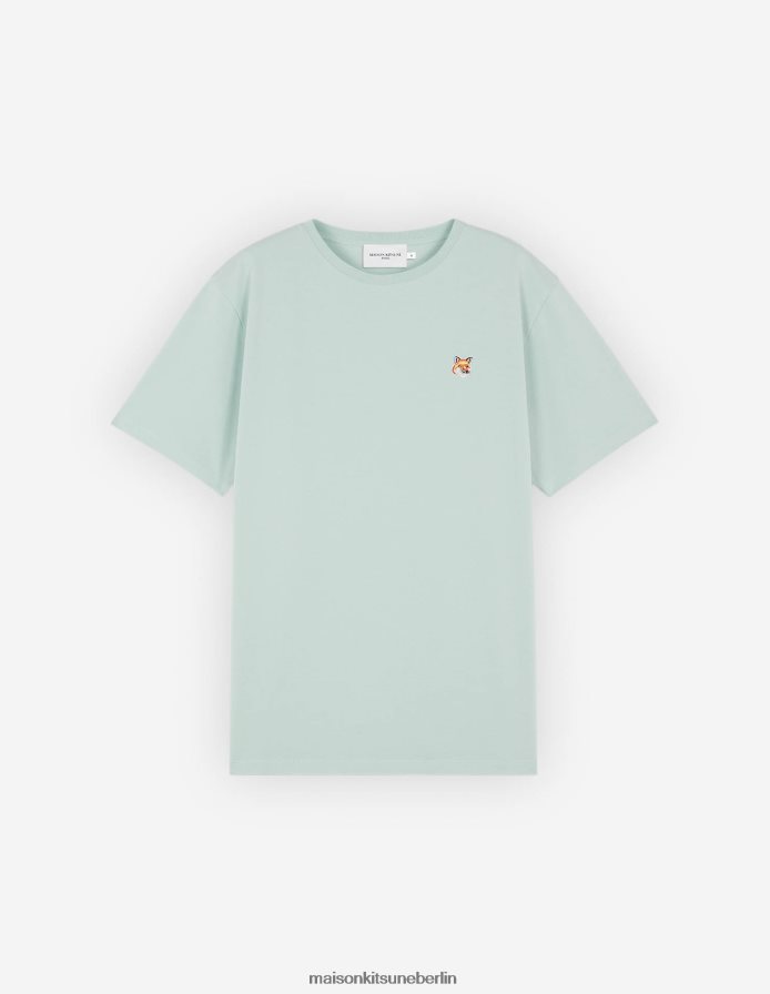 Kleidung V2DHL19 blauer Dunst Männer Lässiges T-Shirt mit Fuchskopf-Patch Maison Kitsune