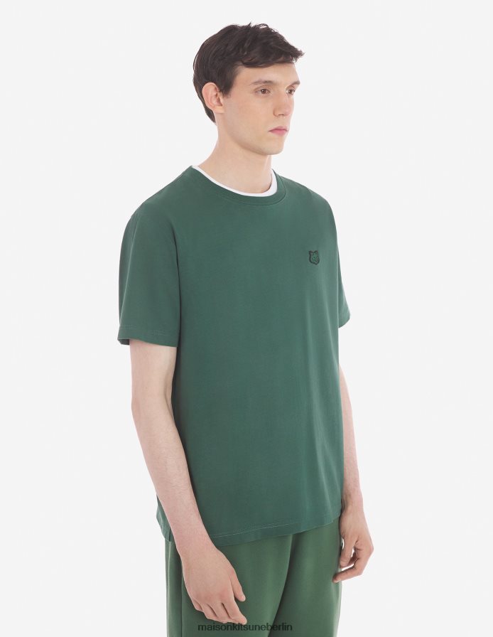 Kleidung V2DHL1 Flaschengrün Männer Komfort-T-Shirt mit auffälligem Fuchskopf-Patch Maison Kitsune