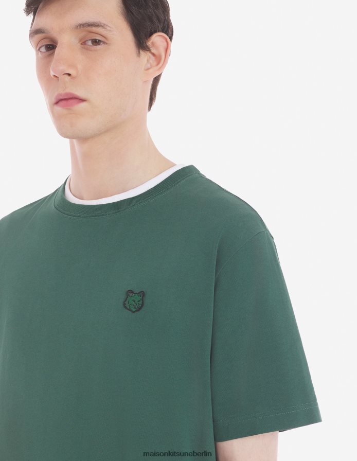 Kleidung V2DHL1 Flaschengrün Männer Komfort-T-Shirt mit auffälligem Fuchskopf-Patch Maison Kitsune