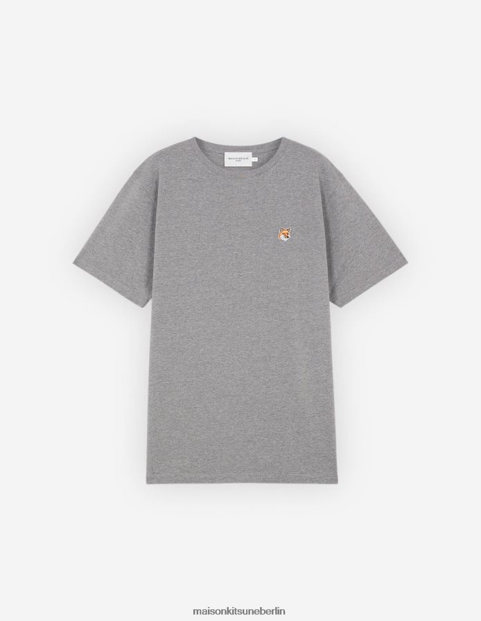 Kleidung V2DHL20 hellgrau meliert Männer Lässiges T-Shirt mit Fuchskopf-Patch Maison Kitsune