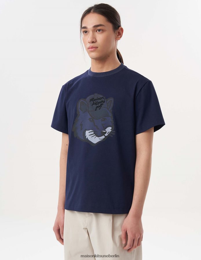 Kleidung V2DHL26 dunkles Marineblau Männer Kurzarm-T-Shirt mit Fuchskopf Maison Kitsune