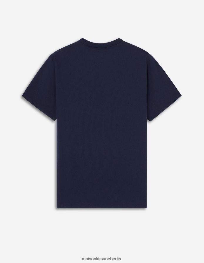 Kleidung V2DHL29 Marine Männer T-Shirt mit dreifarbigem Fuchs-Patch und klassischer Tasche Maison Kitsune