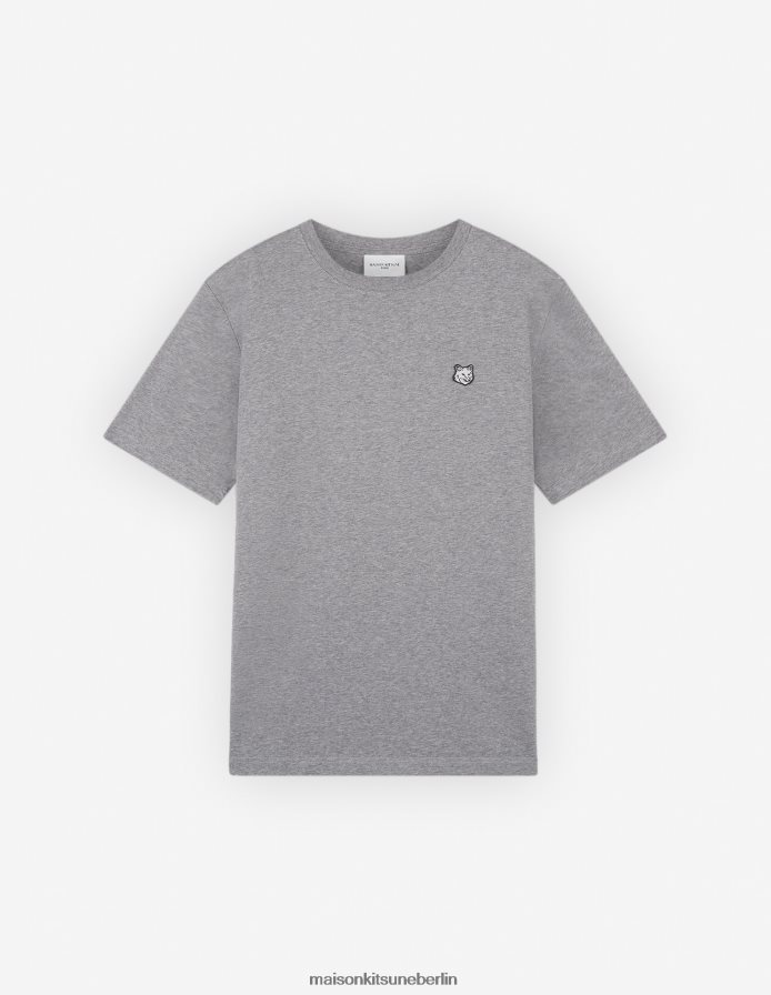 Kleidung V2DHL2 mittelgraue Melange Männer Komfort-T-Shirt mit auffälligem Fuchskopf-Patch Maison Kitsune