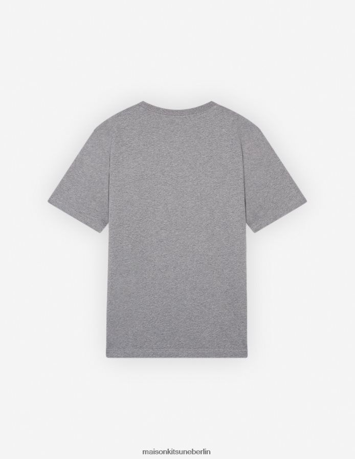 Kleidung V2DHL2 mittelgraue Melange Männer Komfort-T-Shirt mit auffälligem Fuchskopf-Patch Maison Kitsune