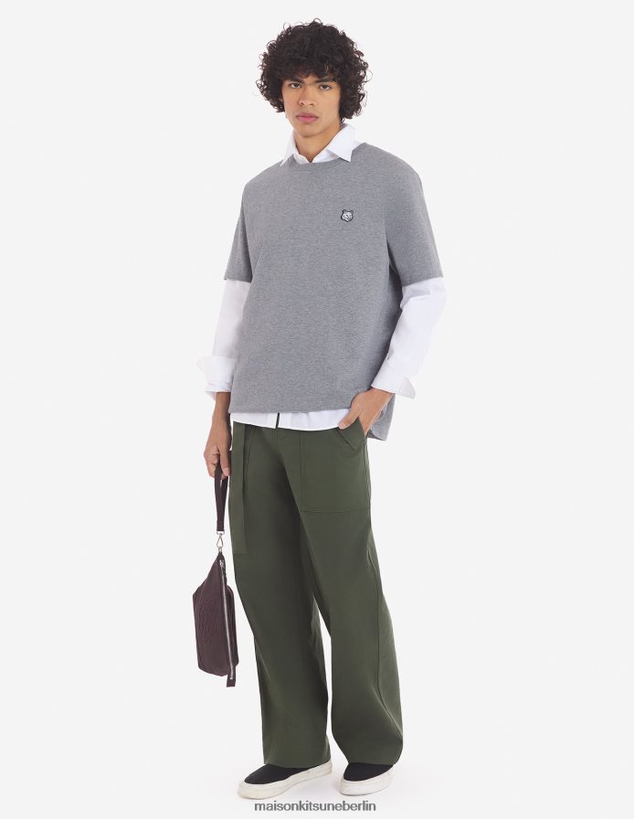 Kleidung V2DHL2 mittelgraue Melange Männer Komfort-T-Shirt mit auffälligem Fuchskopf-Patch Maison Kitsune