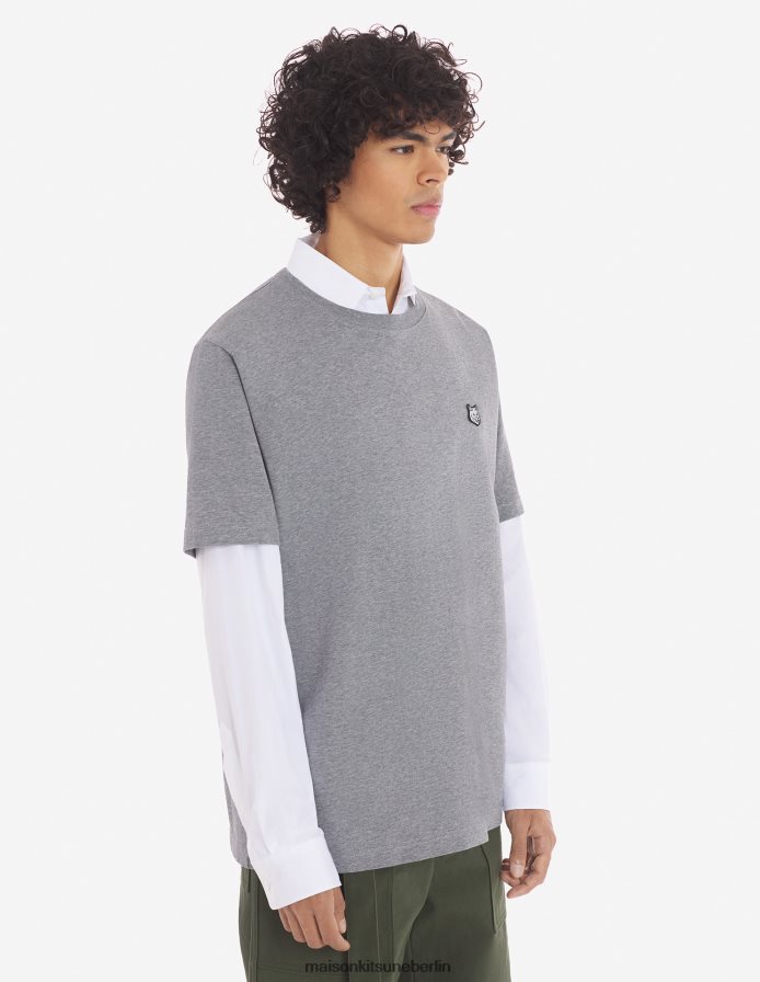 Kleidung V2DHL2 mittelgraue Melange Männer Komfort-T-Shirt mit auffälligem Fuchskopf-Patch Maison Kitsune