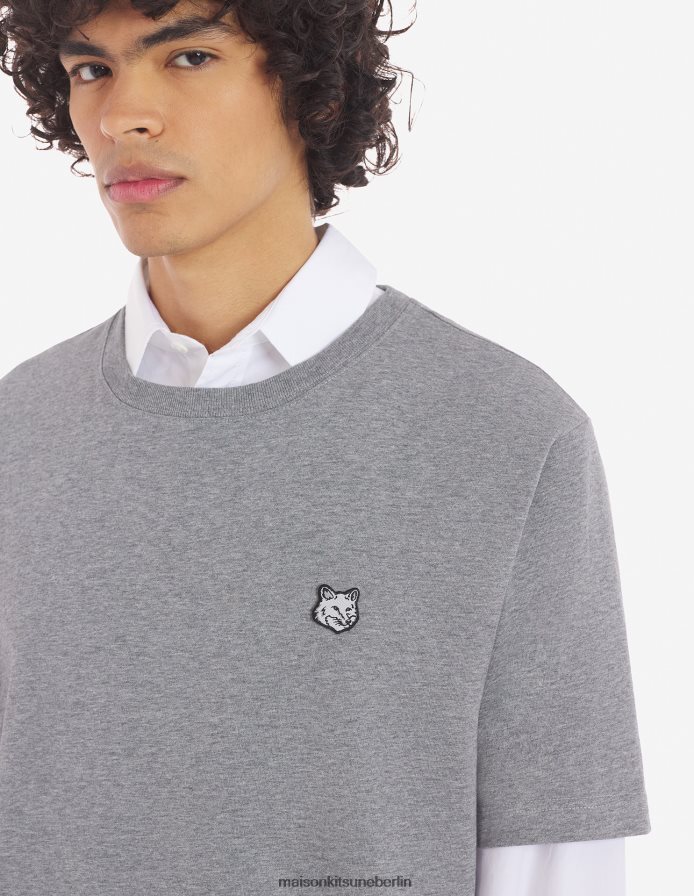 Kleidung V2DHL2 mittelgraue Melange Männer Komfort-T-Shirt mit auffälligem Fuchskopf-Patch Maison Kitsune
