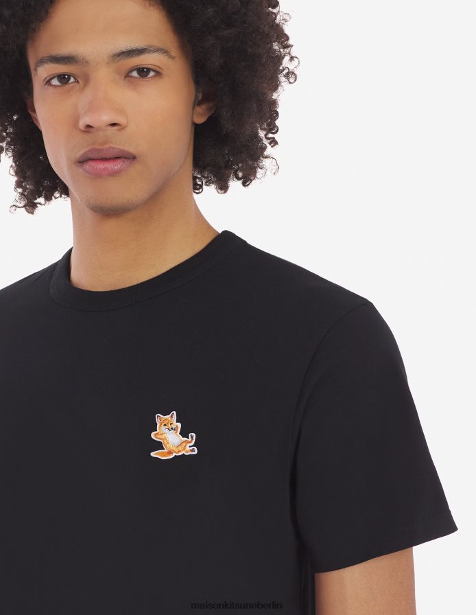 Kleidung V2DHL33 Schwarz Männer Chillax Fox Patch klassisches T-Shirt Maison Kitsune