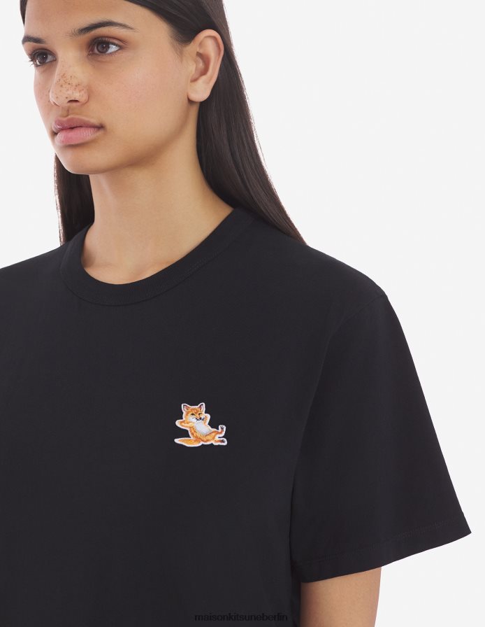 Kleidung V2DHL33 Schwarz Männer Chillax Fox Patch klassisches T-Shirt Maison Kitsune