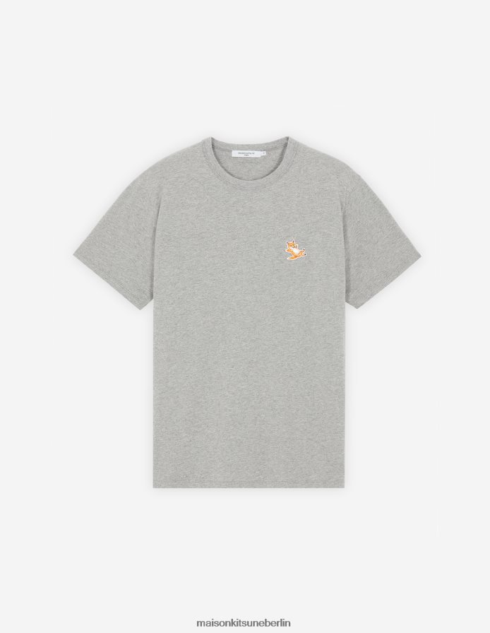 Kleidung V2DHL35 graue Melange Männer Chillax Fox Patch klassisches T-Shirt Maison Kitsune