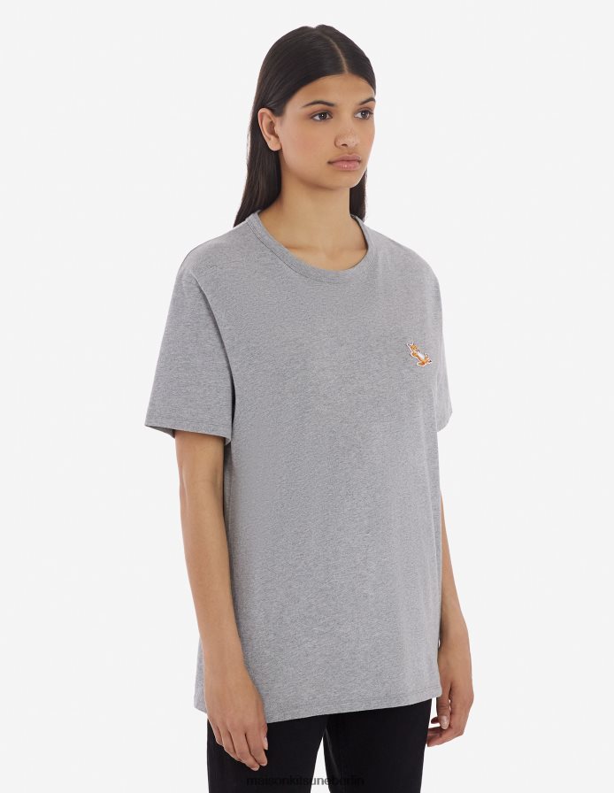 Kleidung V2DHL35 graue Melange Männer Chillax Fox Patch klassisches T-Shirt Maison Kitsune