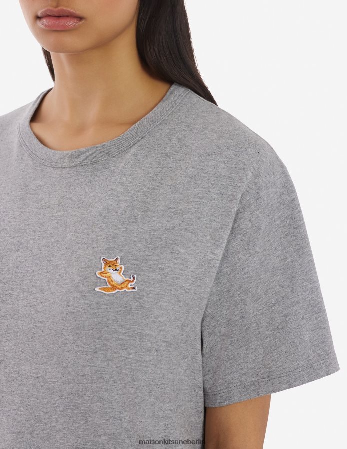 Kleidung V2DHL35 graue Melange Männer Chillax Fox Patch klassisches T-Shirt Maison Kitsune