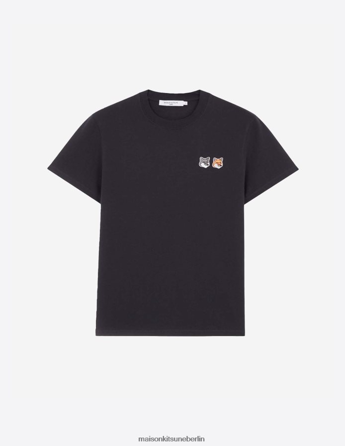 Kleidung V2DHL37 Anthrazit Männer Klassisches T-Shirt mit Doppelfuchskopf-Patch Maison Kitsune