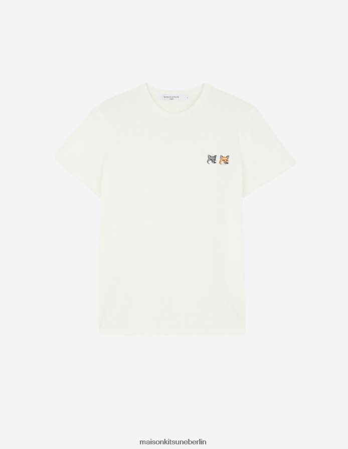 Kleidung V2DHL38 Latté Männer Klassisches T-Shirt mit Doppelfuchskopf-Patch Maison Kitsune