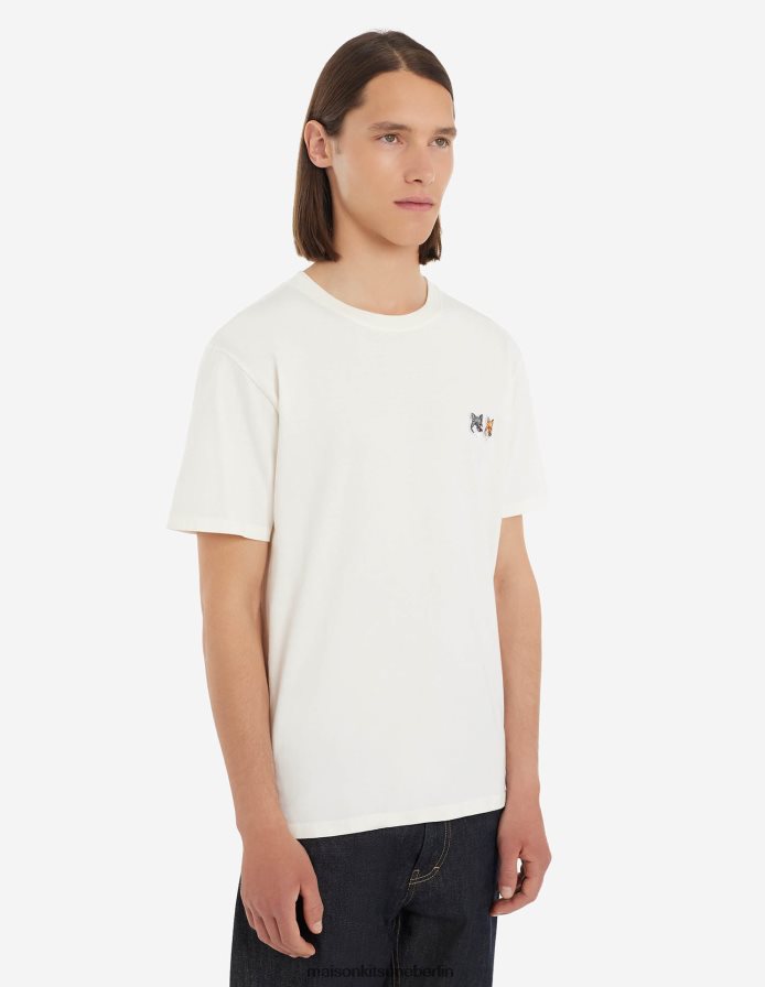 Kleidung V2DHL38 Latté Männer Klassisches T-Shirt mit Doppelfuchskopf-Patch Maison Kitsune
