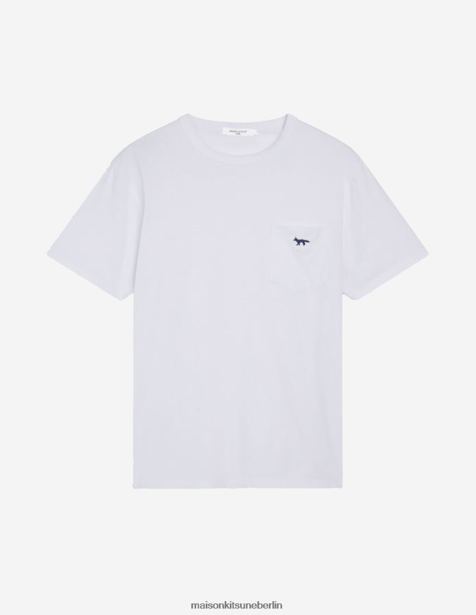 Kleidung V2DHL40 Weiß Männer Marineblaues T-Shirt mit klassischem Fuchs-Patch und Taschen Maison Kitsune