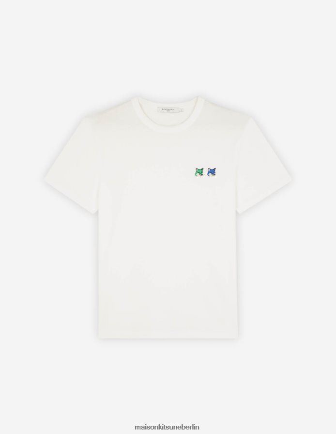 Kleidung V2DHL41 Weiß Männer Klassisches T-Shirt mit doppeltem monochromen Fuchskopf-Patch Maison Kitsune