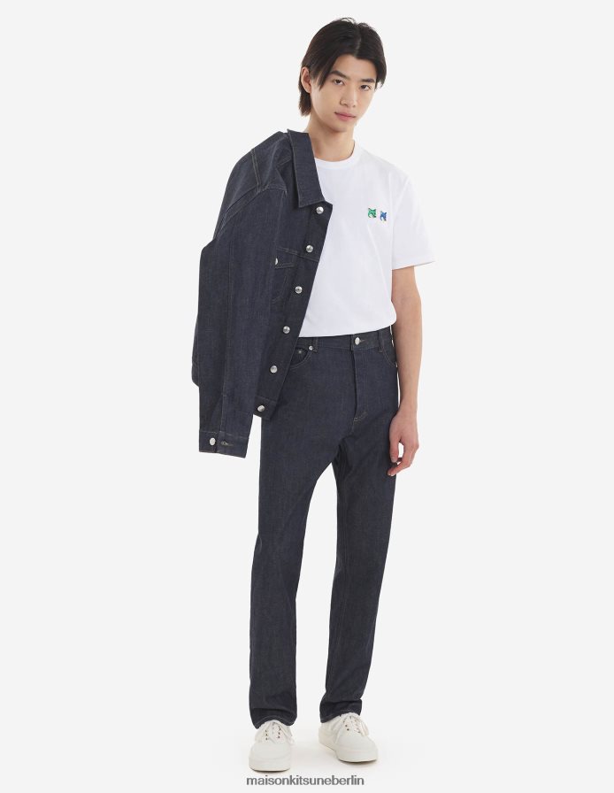 Kleidung V2DHL41 Weiß Männer Klassisches T-Shirt mit doppeltem monochromen Fuchskopf-Patch Maison Kitsune